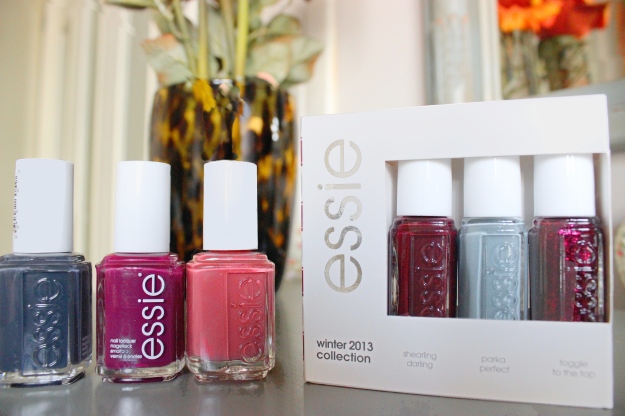 Left to right: bobbing for baubles, bahama mama, in stitches and essie winter 2013 collection (shearling darling, parka perfect and toggle to the top)